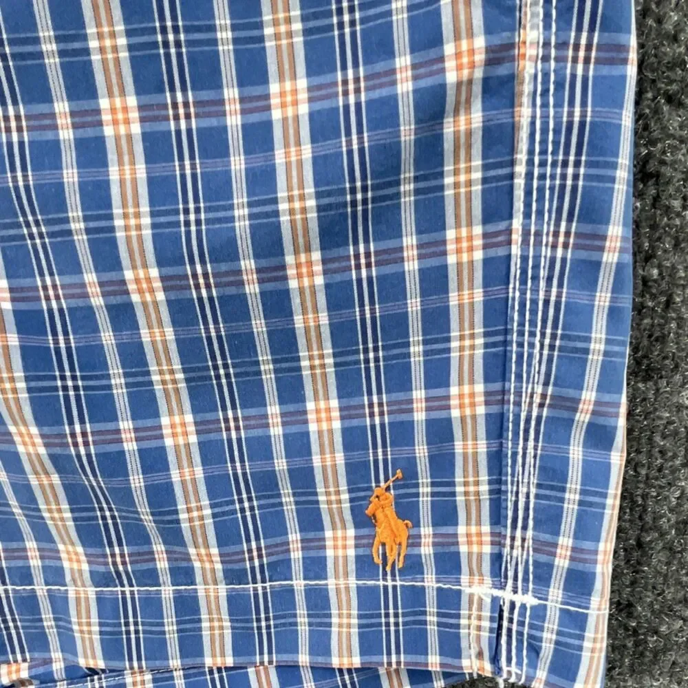 Polo Ralph Lauren Plaid Swim Trunks Blue Orange White Men's Size L Mesh Lined